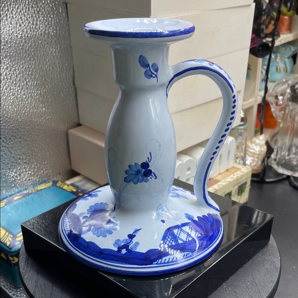 tiffany Other - Tiffany Candlestick Holder Made in Italy Blue White Floral Handled 6"x5”